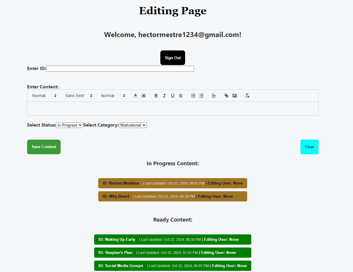 Admin Editing Page